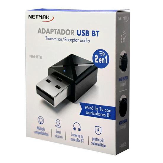 Adaptador Emisor Receptor Bluetooth Usb Audio Tv Jack 3.5 Netmak NM-BT8