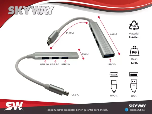 HUB TIPO C A 4 USB 3.0 SKYWAY GM 6086 - Image 2