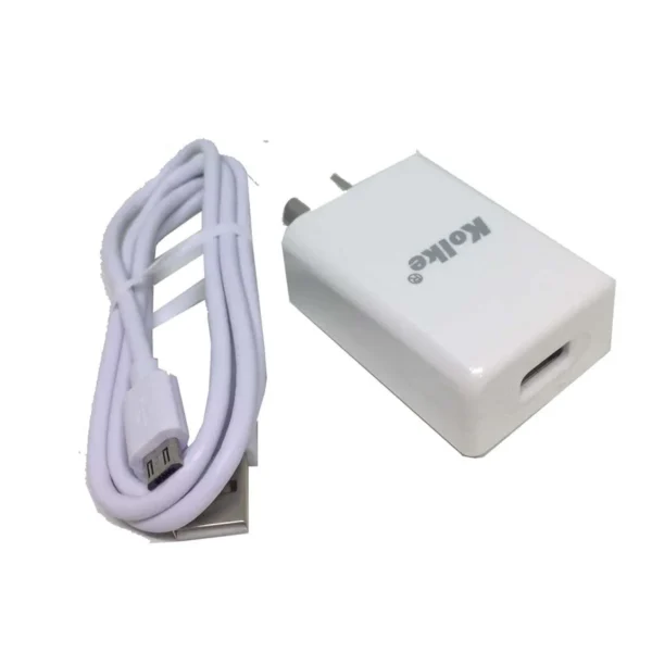 CARGADOR DE CELULAR MICRO USB 5V 2A KOLKE BLANCO KCR-2061