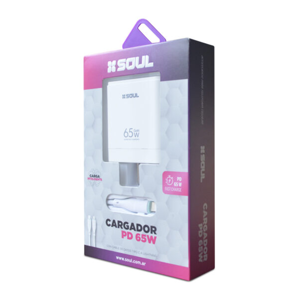 CARGADOR C RAPIDA 65W TIPO LIGHTNING USBPD65L SOUL