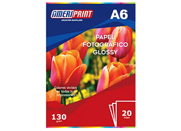 PAPEL FOTOGRAFICO GLOSY A6 148X105m 130gm2 20hojas