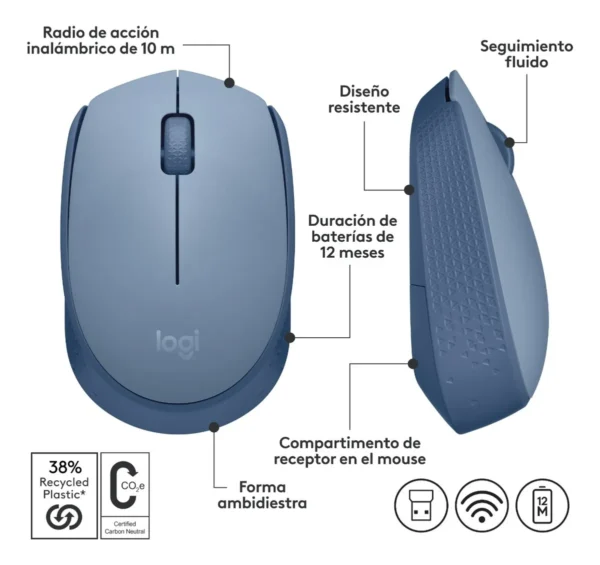 MOUSE INALAMBRICO LOGITECH M170 CELESTE - Image 2