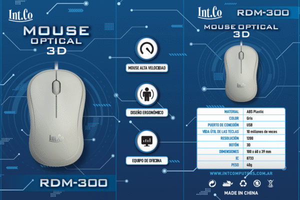 MOUSE OPTICO 3D USB INT.CO RDM-300 GRIS 1200DPI - Image 2