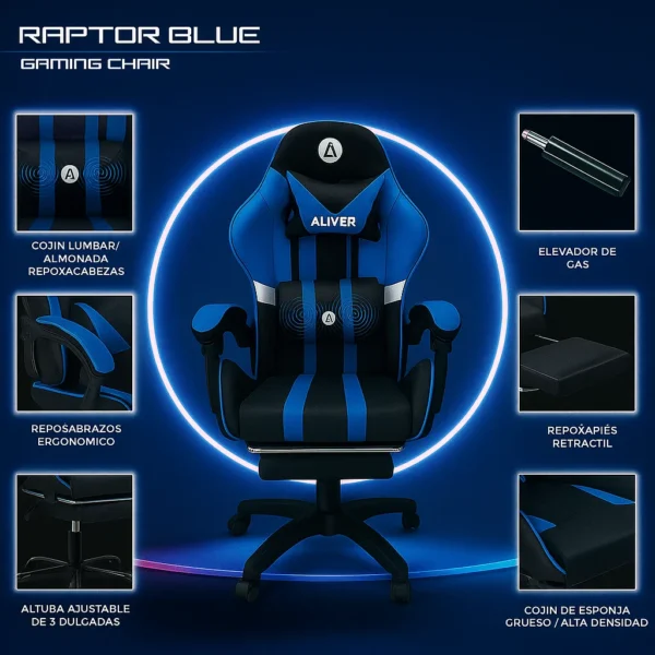 SILLA GAMER ALIVER RAPTOR A1 AZUL AL-GC9910 - Image 3