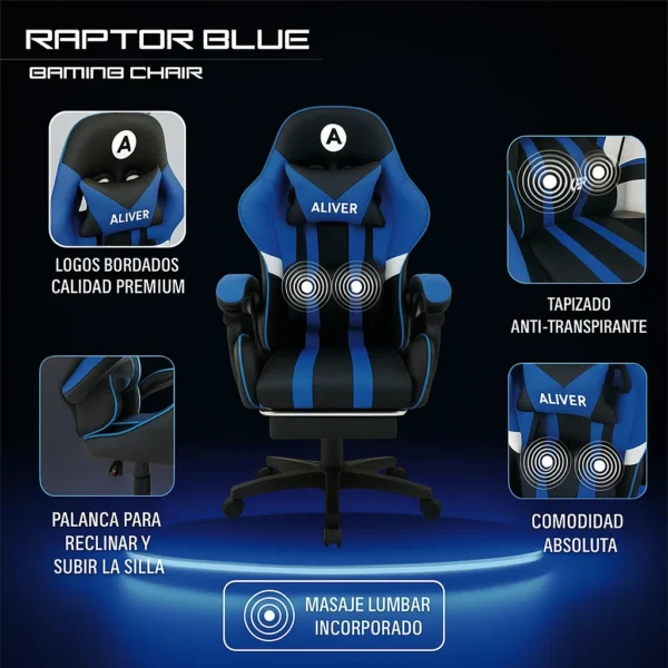 SILLA GAMER ALIVER RAPTOR A1 AZUL AL-GC9910 - Image 2