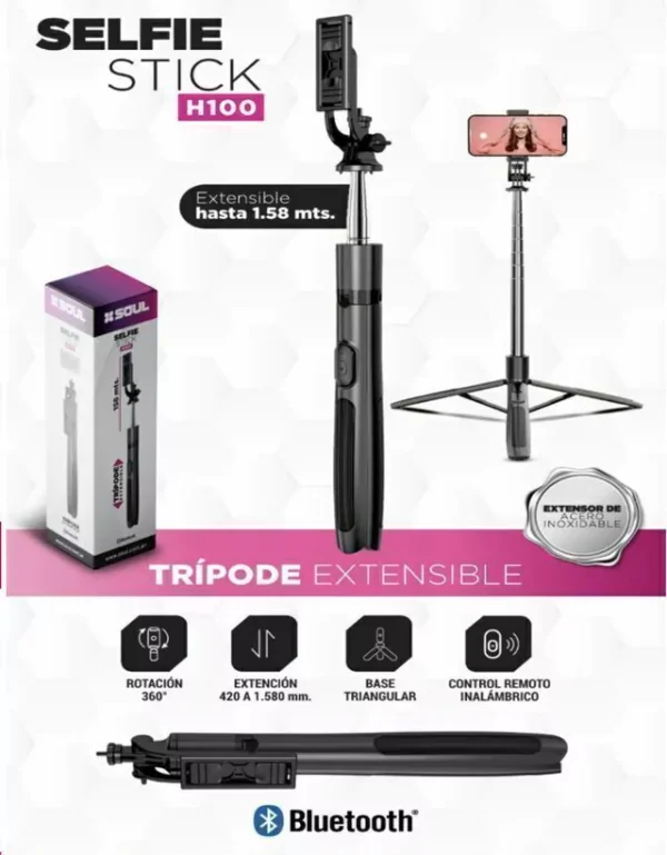 BASTON SELFIE BT C/TRIPODE SOUL H100 NEGRO - Image 3