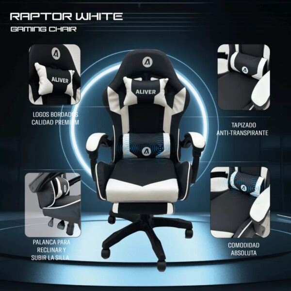SILLA GAMER ALIVER RAPTOR A1 BLANCA AL-GC9930 - Image 5