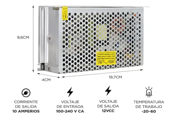 FUENTE SWITCH 12V 10A ALUMINIIO GADNIC FS120 - Image 2