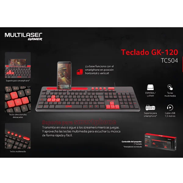 TECLADO GAMER MULTILASER GK-120 C/SOPORTE CELULAR - Image 3